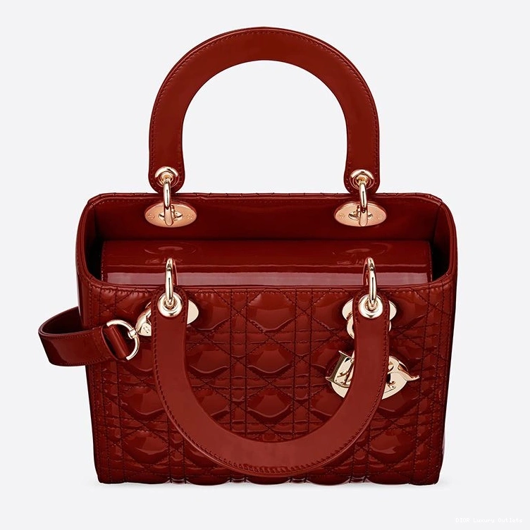 Cheap Patent Red Gold Lady Calfskin Dior Medium Bag Cannage 0718 Luxury